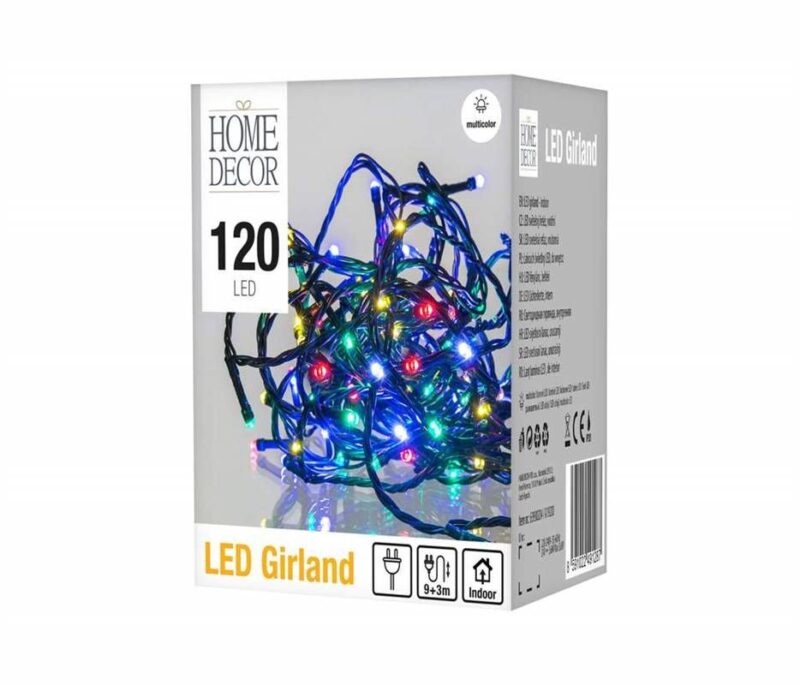 Girlanda 120 LED, 9m + 3m, 230V, kolor