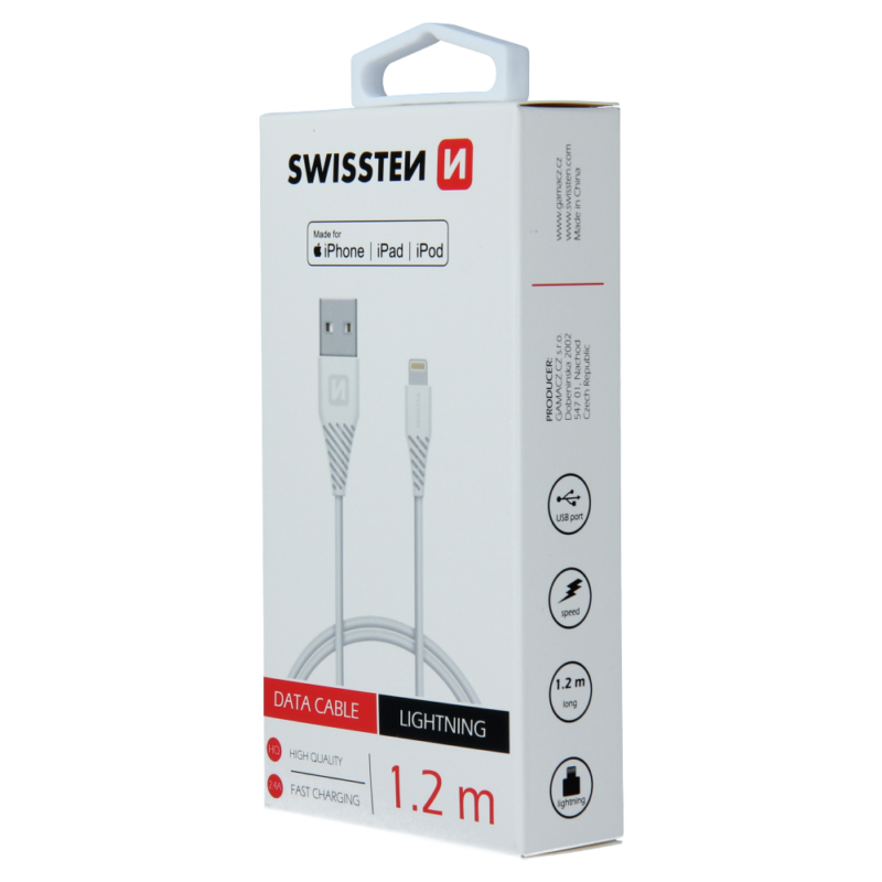 Kabel / przewód USB / Lightning MFI 1,2 m Swissten - biały