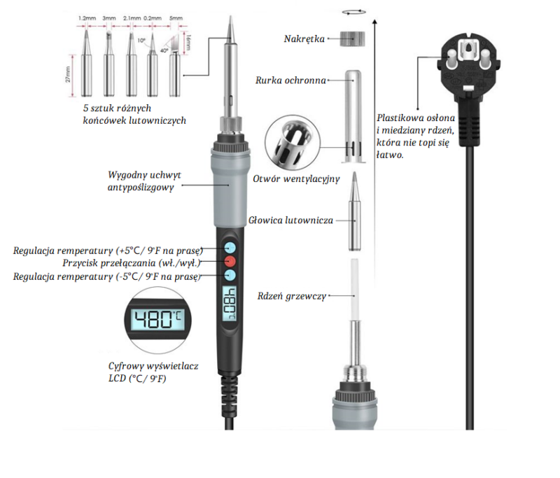 Lutownica cyfrowa z regulacją temperatury 90W